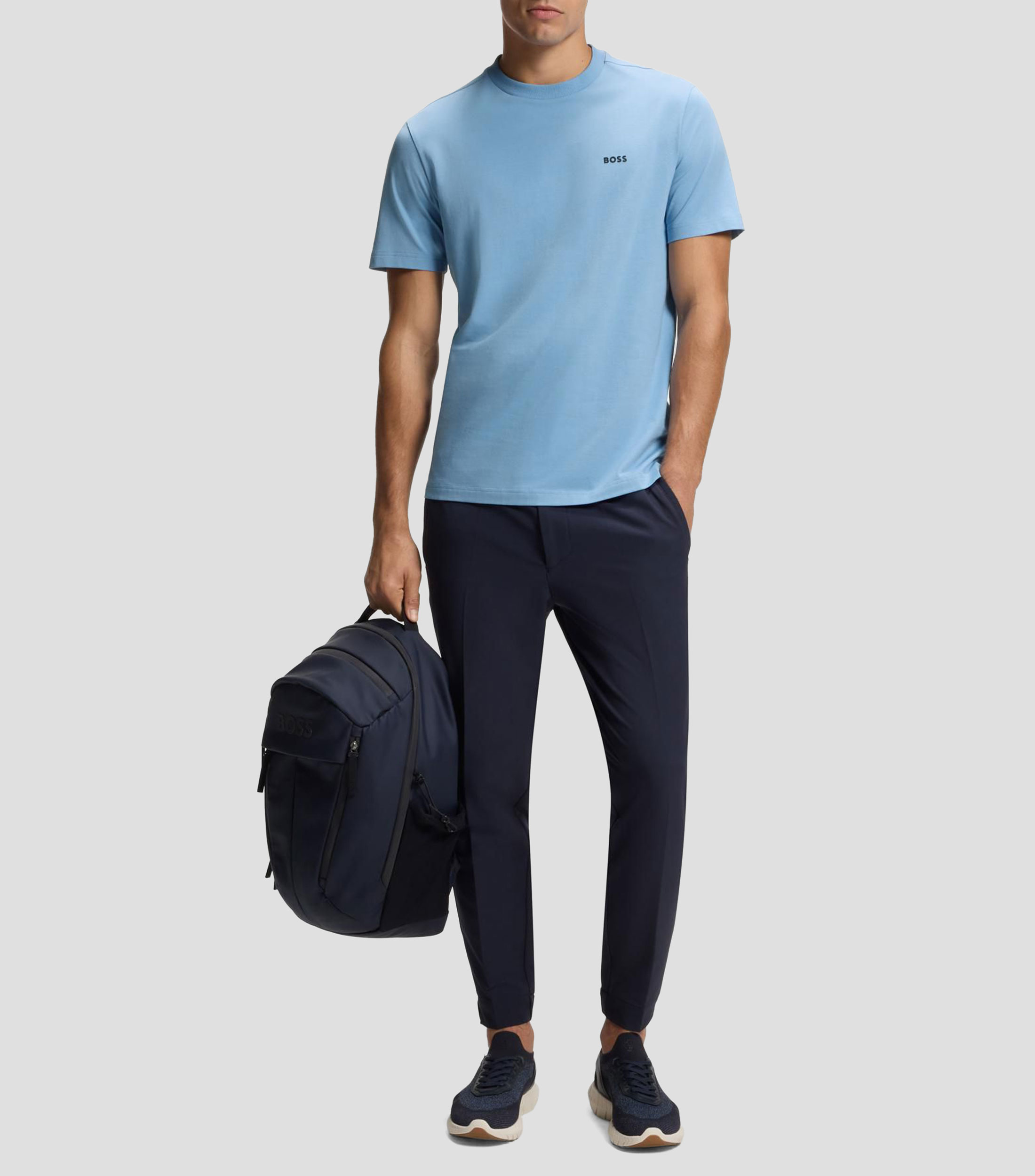 Playera BOSS de algodón elástico con logo en contraste Hombre